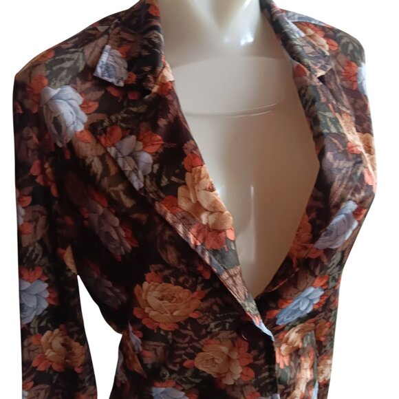Vintage Medium 1970's Womens Blazer Jacket Polyester Floral Notch Lapel Cropped - Picture 2 of 7